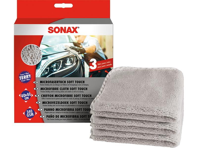 Sonax Mikrofasertuch soft touch, 40 x 40 cm, 3 Stk. Profi Detailing Tücher zum Abtragen von Polituren und Versiegelungen sowie zur Reinigung