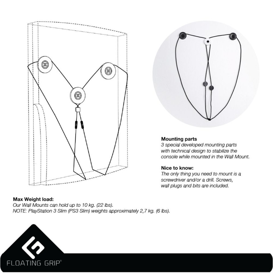 FLOATING GRIP® beslag til PS3 Slim, Sort