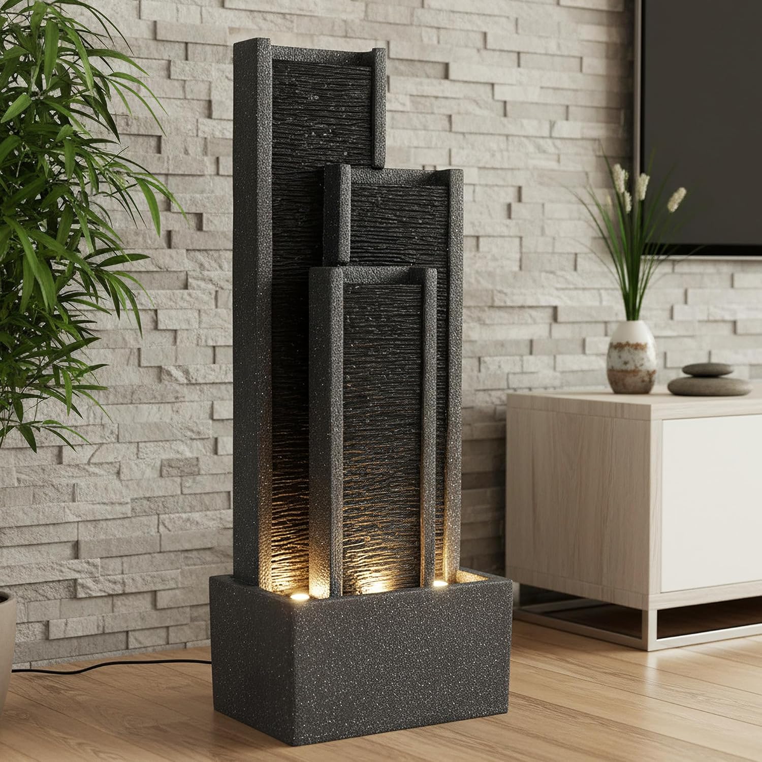 Gartenbrunnen BK903 Wasserwand 99 cm Standbrunnen Springbrunnen mit Beleuchtung Wasserfall Gartendeko Zimmerbrunnen