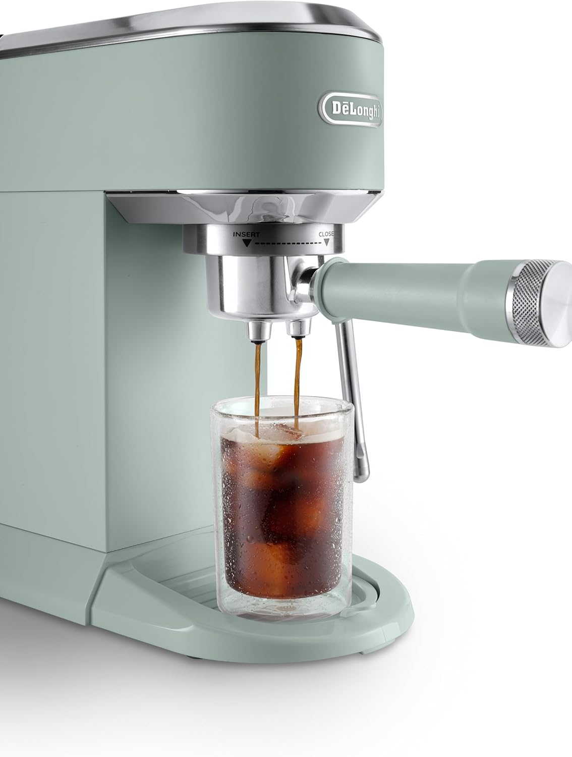 De'Longhi Dedica Duo - Perfetto Kompakte Siebträgermaschine Espressomaschine mit Soft-Touch-Icons, manuellem Milchaufschäumer für Espresso, Cappuccino und Cold Brew, 15cm breit, Grün (EC890.GR)
