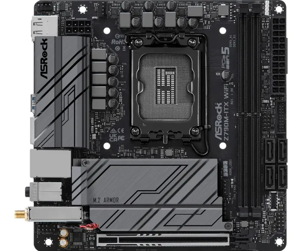 ASRock Z790M-ITX WiFi - Bundkort - mini ITX - LGA1700 sokkel - Z790 Chipset - Bluetooth, 2.5 Gigabit LAN, Wi-Fi 6, Gigabit LAN - onboard grafik (CPU påkrævet) - High Definition Audio (7.1-kanal)