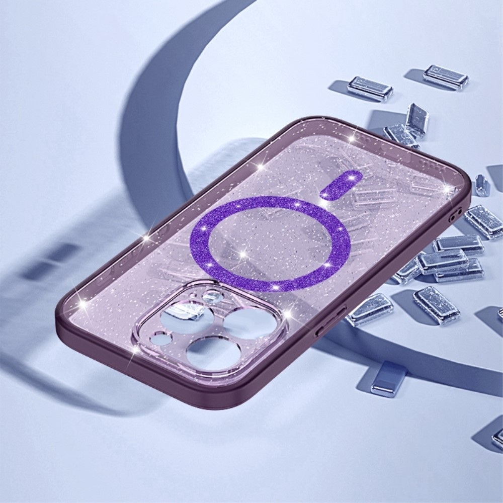 iPhone 14 Pro Max MagSafe Hybrid Hardcase Hülle mit TPU Bumper Glitzer Design - Lila / Transparent