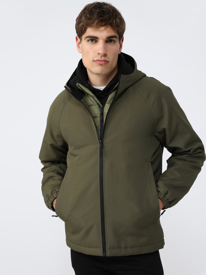 Parka básica com capuz - Verde Oliva