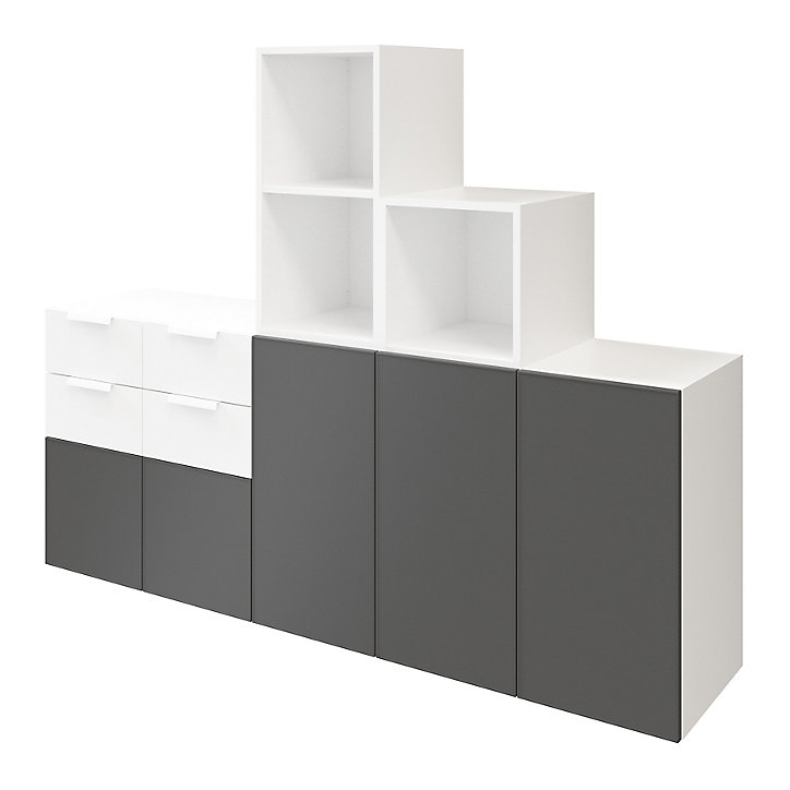 Ensemble de meubles de rangement portes battantes et tiroirs blancs et anthracite mat GoodHome Atomia H. 150 x L. 187,5 x P. 47 cm