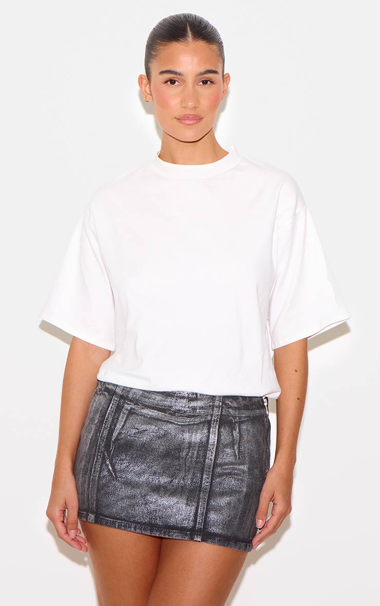 Noir Mini-jupe En Denim Effet Feuille Métallisée Argentée