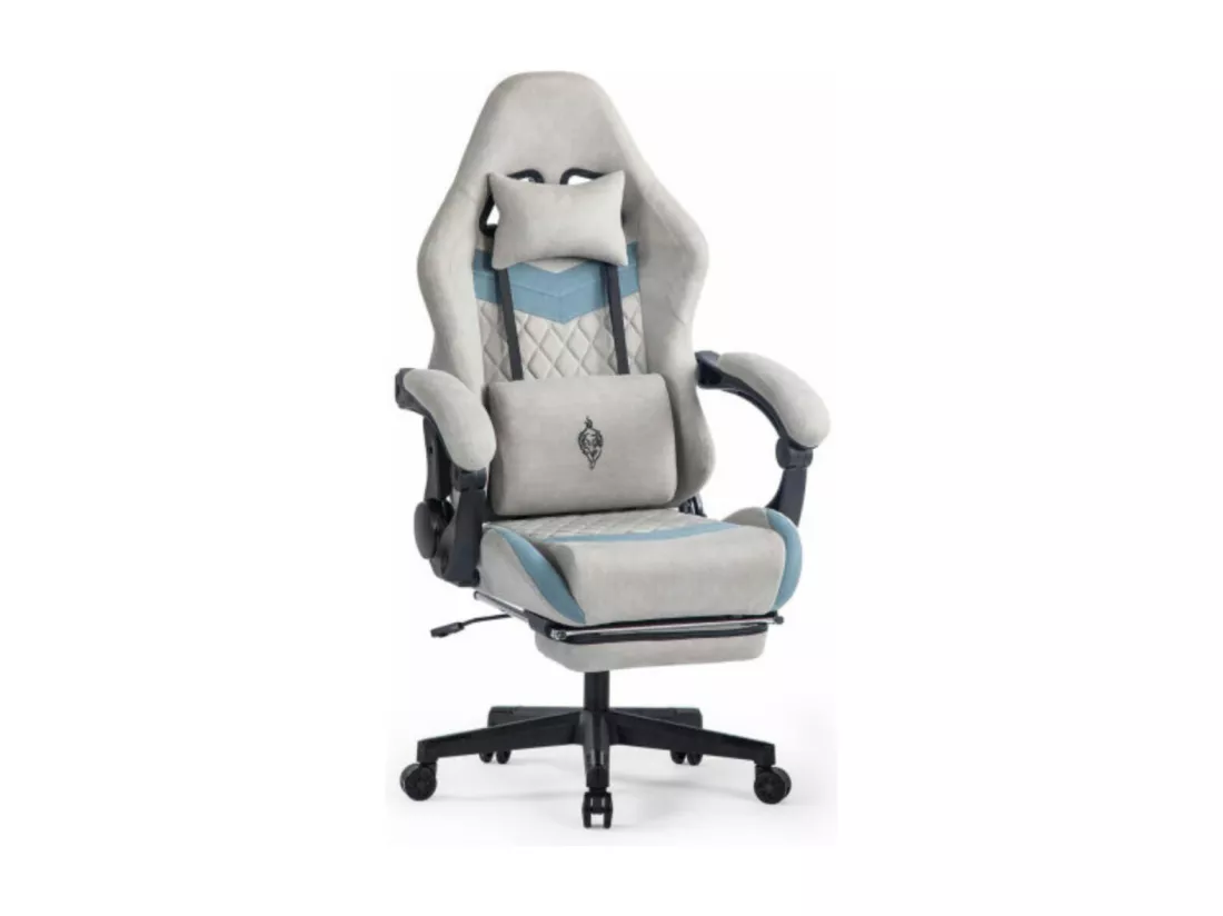 Chaise de jeu avec repose-pieds, chaise de bureau en tissu gris