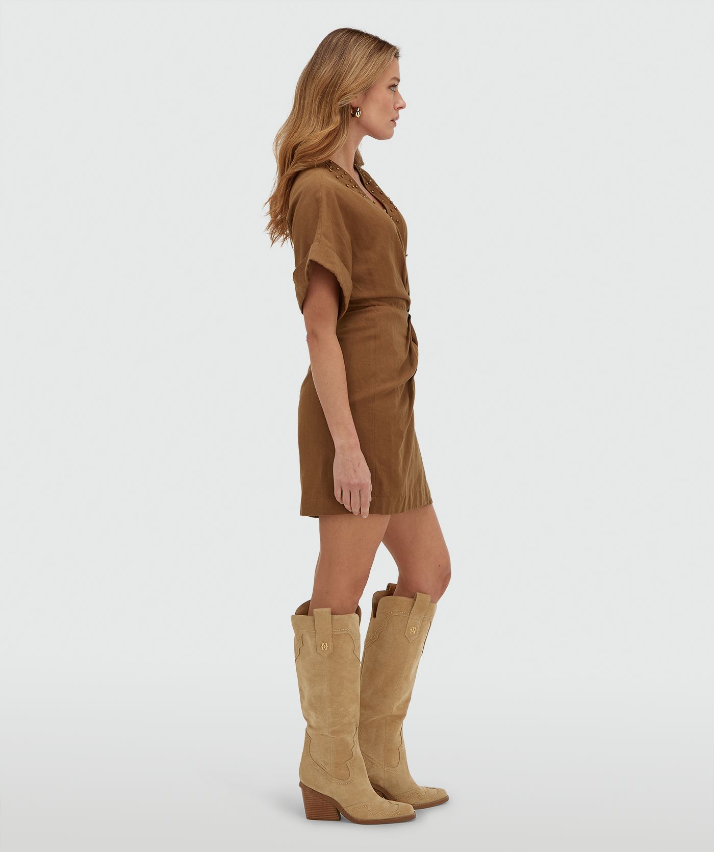JV-FROUKJE overslagjurk met sierstenen - mocha brown