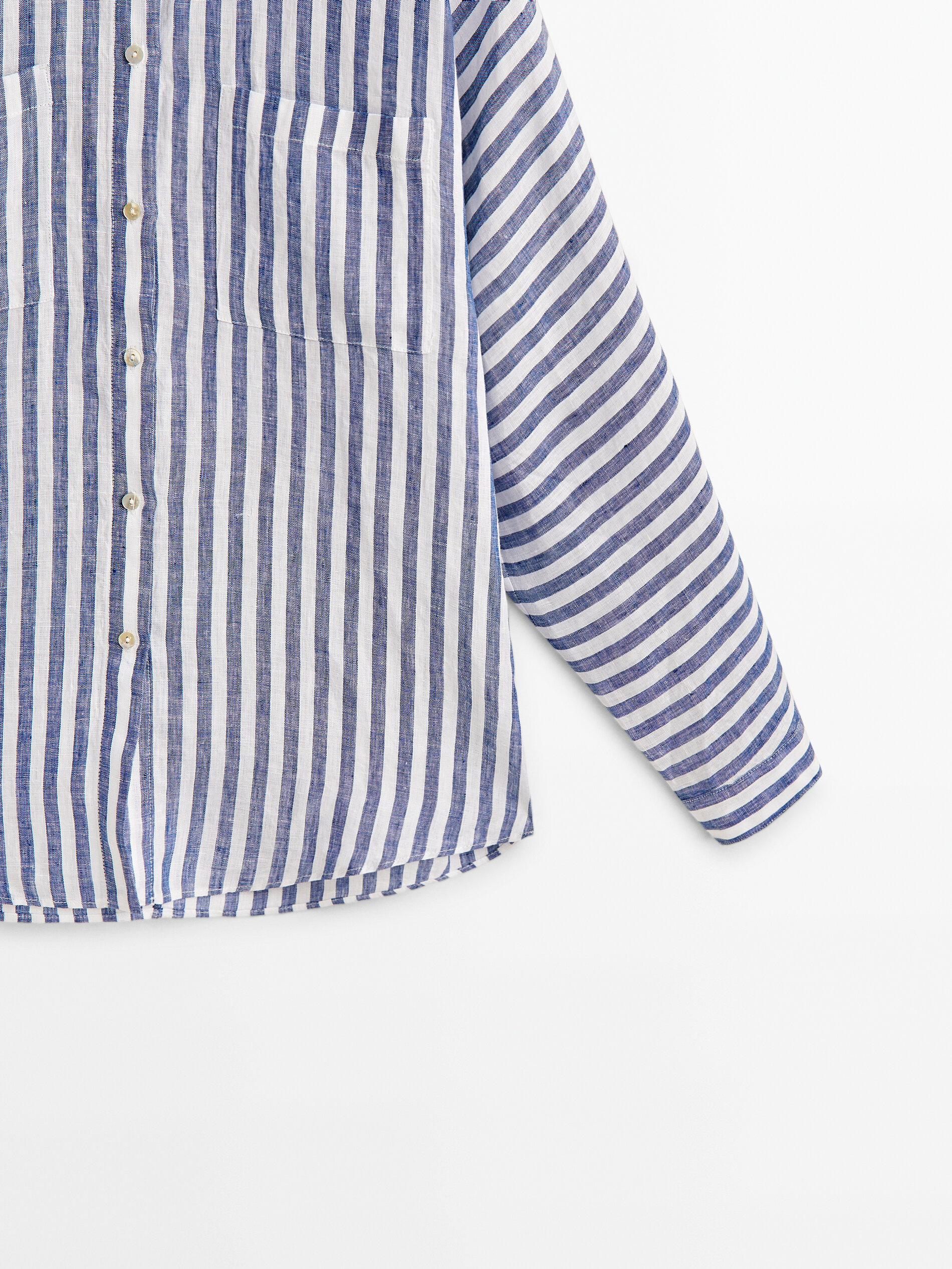 Camisa rayas bolsillos 100% linho - AZUL