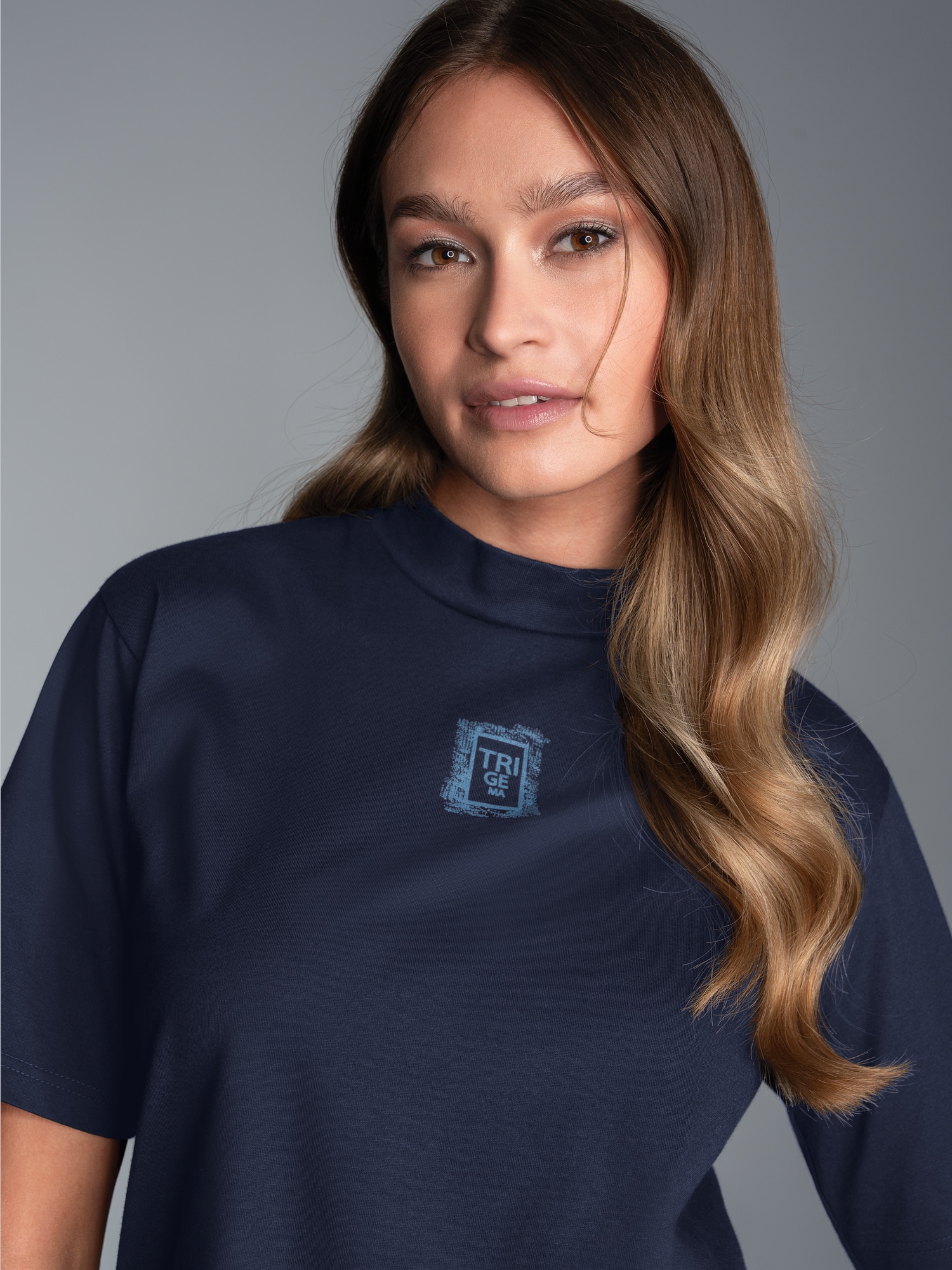T-Shirt mit Stehkragen Navy