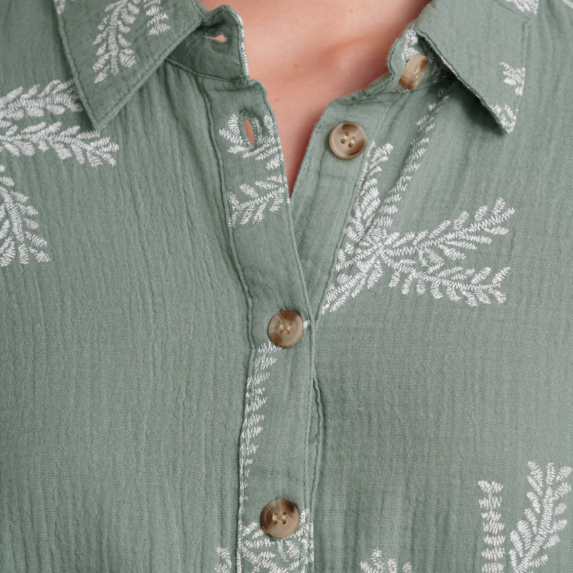 Gina Damen Musselin-Bluse mit Allover-Muster salbei