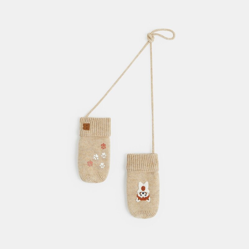 Moufles tricot doublé polaire animal marron bébé garçon Marron