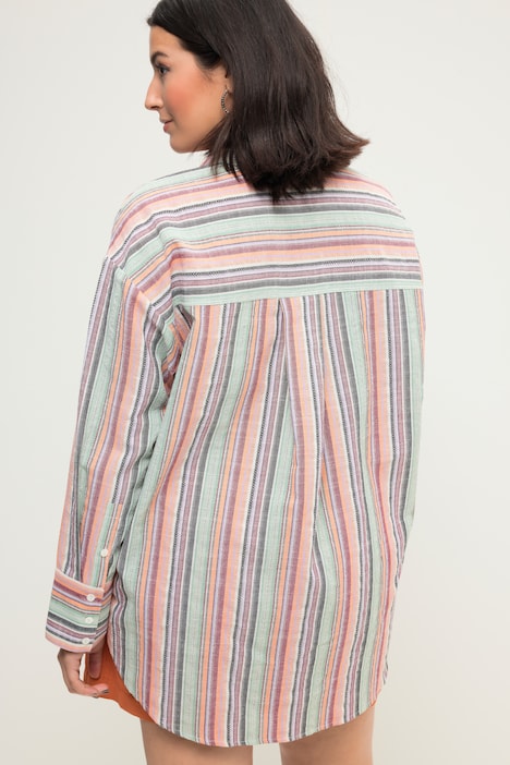 Hemdbluse, oversized, Streifen, Hemdkragen, Langarm