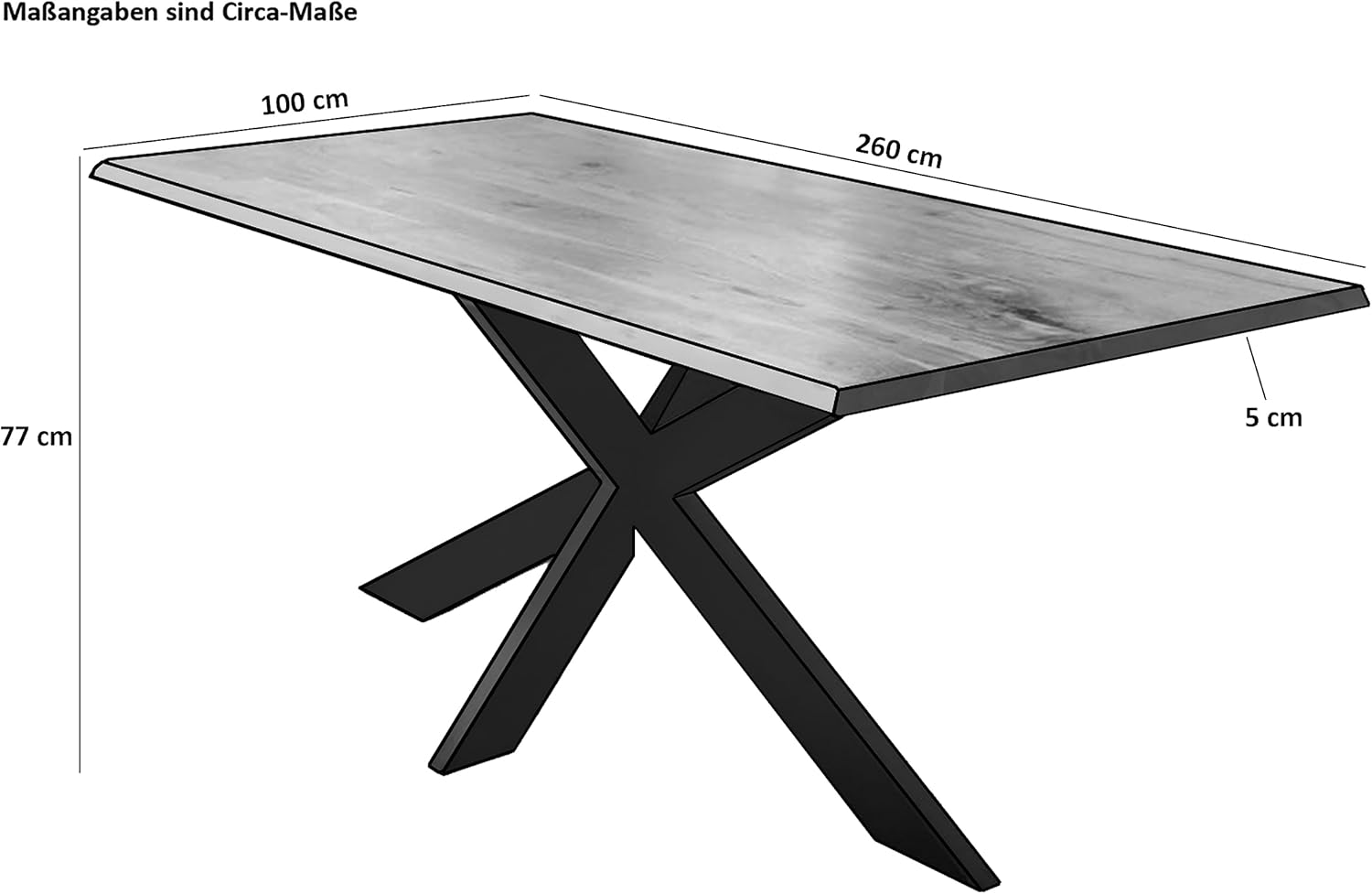 SAM Esstisch 260 x 100 cm Cali, Baumkantentisch nussbaumfarben, Akazienholz massiv, Spider-Gestell aus Metall Schwarz, aufgedoppelte Kanten 25+25 mm