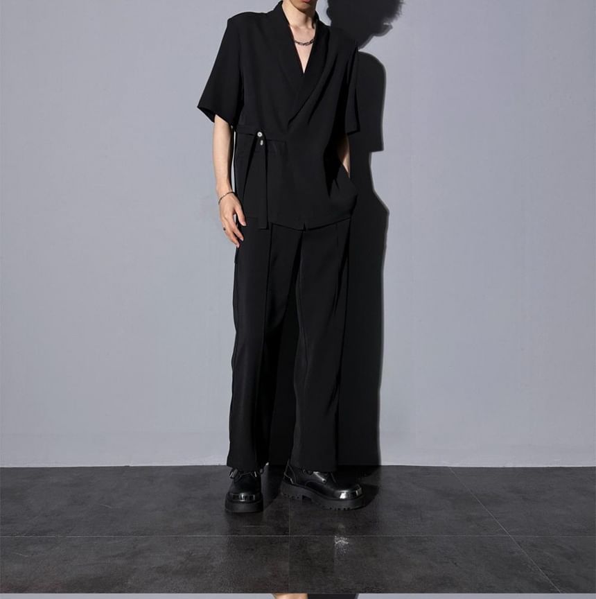 Wewewow - Set: Effen blazer met elleboogmouwen + Rechte pantalon