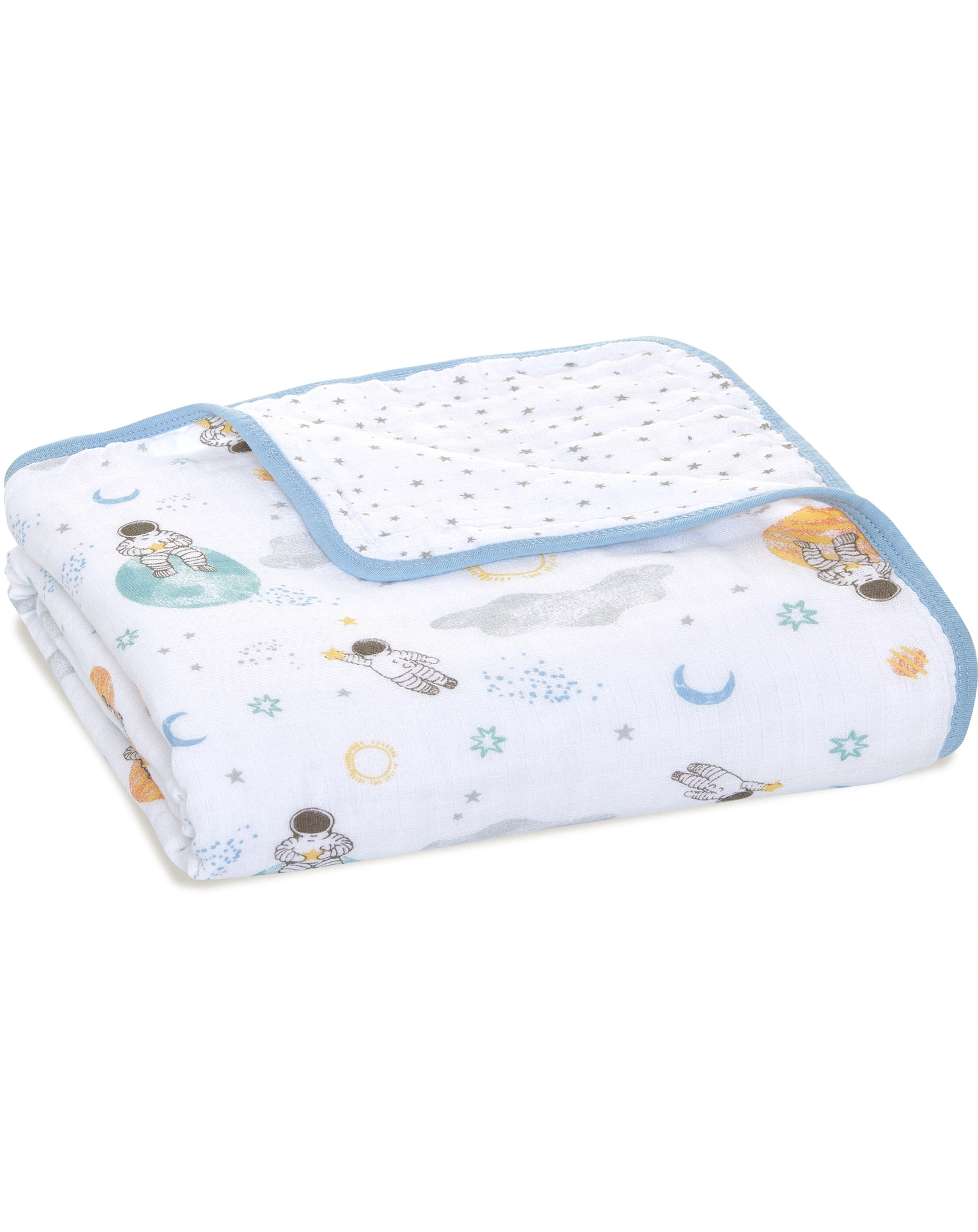 Babydecke ESSENTIALS - SPACE EXPLORERS (112x112) aus Musselin in weiß
