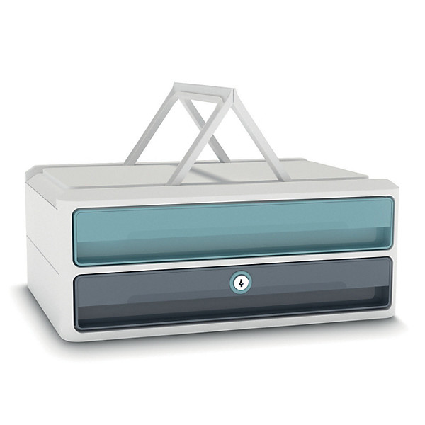 CEP Module de classement MoovUp Secure 2 tiroirs - Corps blanc - Tiroirs Bleu et Gris