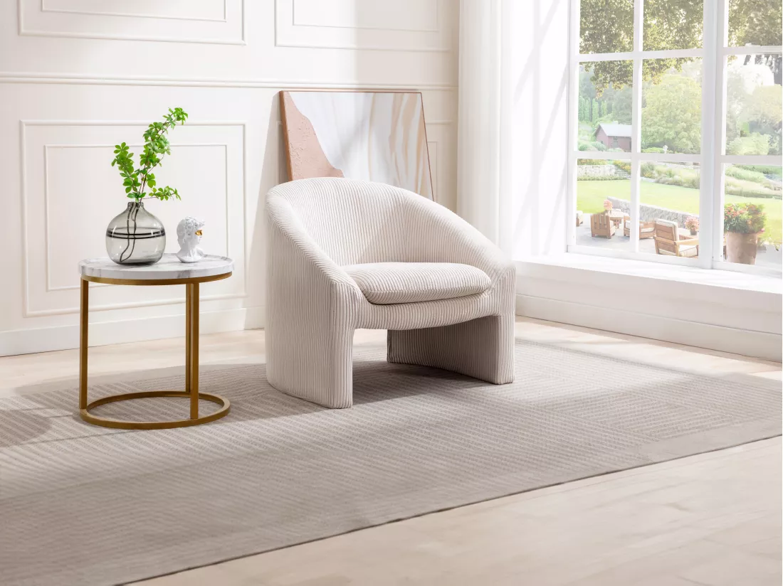 Fauteuil en velours côtelé crème OSSANA