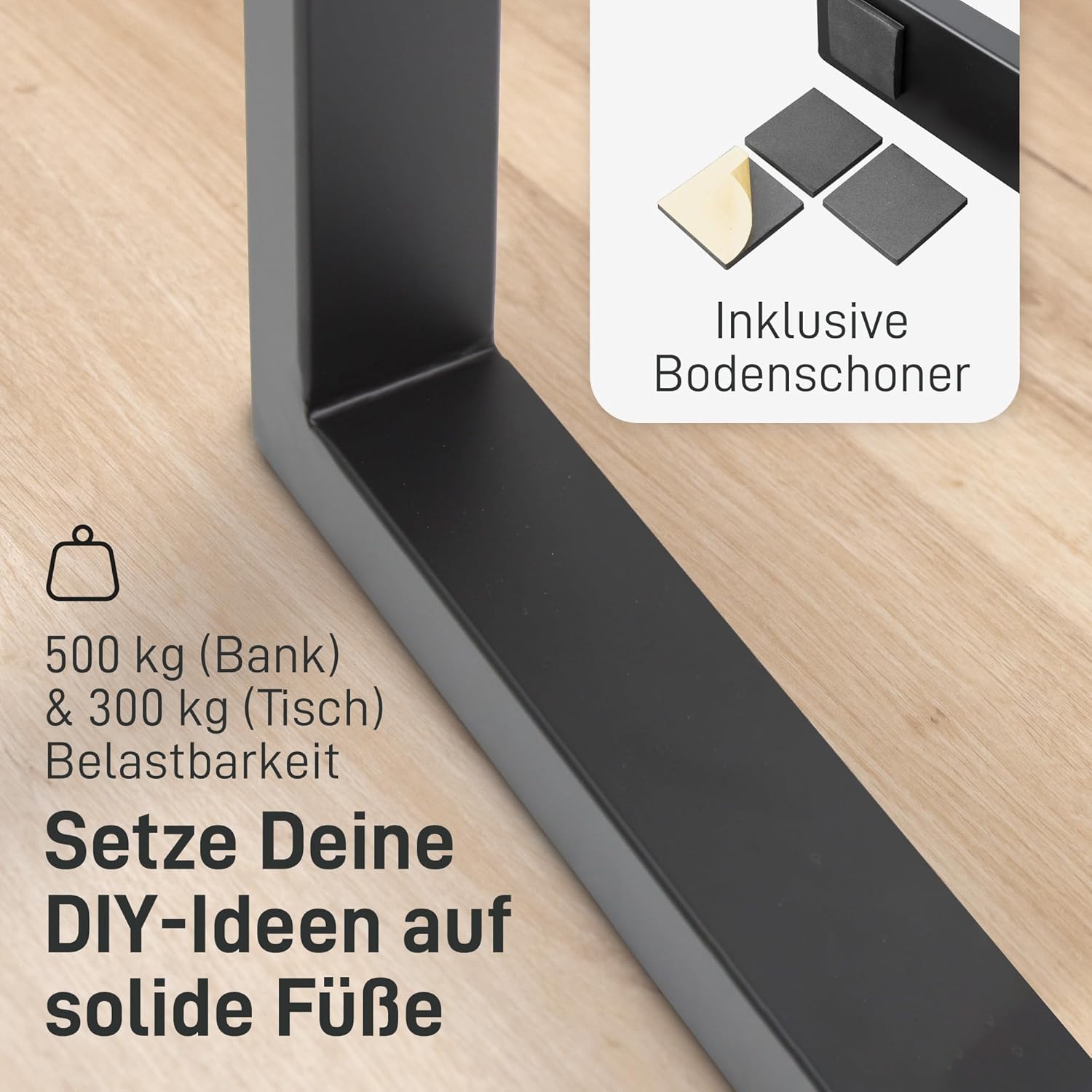 Natural Goods Berlin Tisch-Kufen T-Form | Schwerlast Tischgestell aus Metall | Möbel-Kufen stabil | Tischbeine für Esstisch & Schreibtisch | Tischfüße in Schwarz | Tischbein 60x72 cm