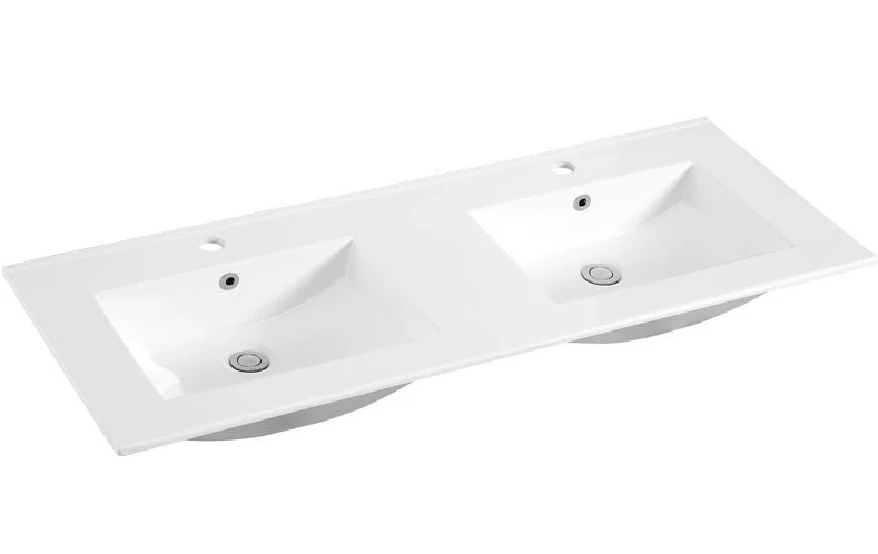 Lambini Designs Pavia wastafel keramiek 120cm dubbel met 2 kraangaten wit glans