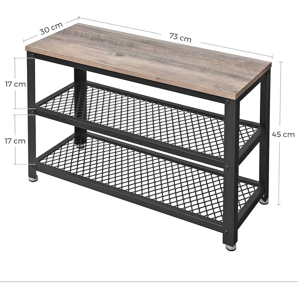 Schoenenrek met 2 legplanken - Schoenenbank - Industrieel design - Grijs-Zwart