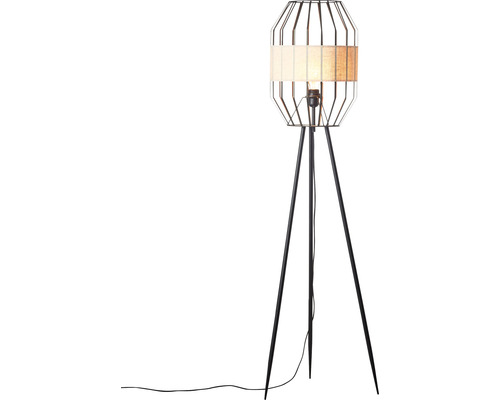 Staande lamp, 1-lichts, HxØ 150x45 cm, schuin design, zwart/naturel, met voetschakelaar