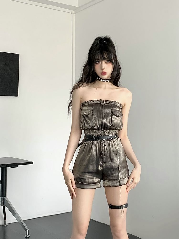 PokkaMoma - Strapless kunstleer Romper / dijband / set