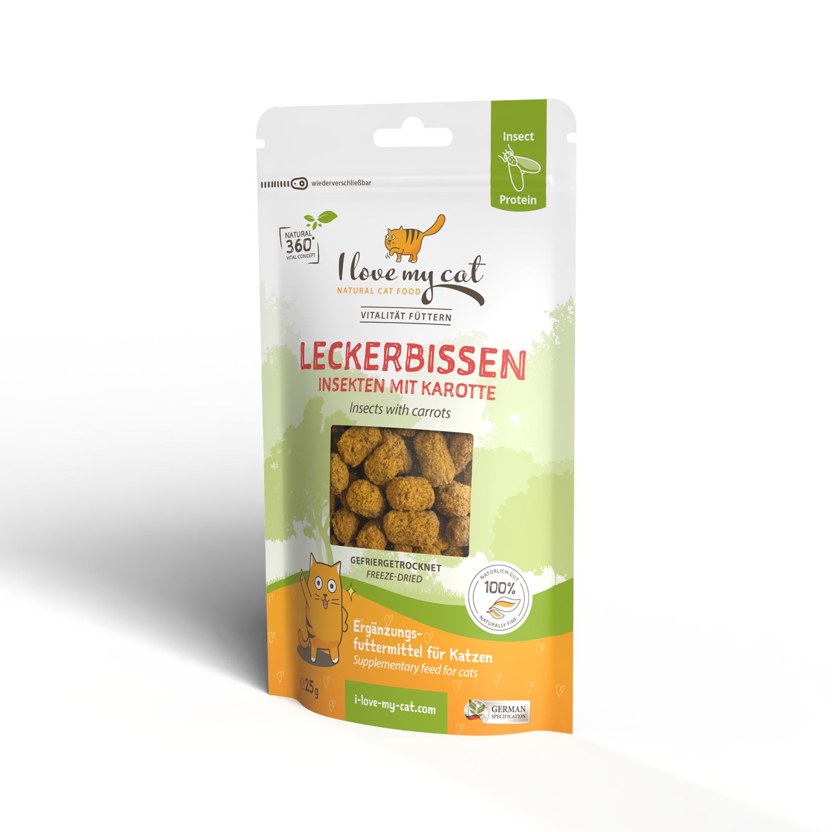 Freeze-Snack für Katzen mit Insekten + Karotte