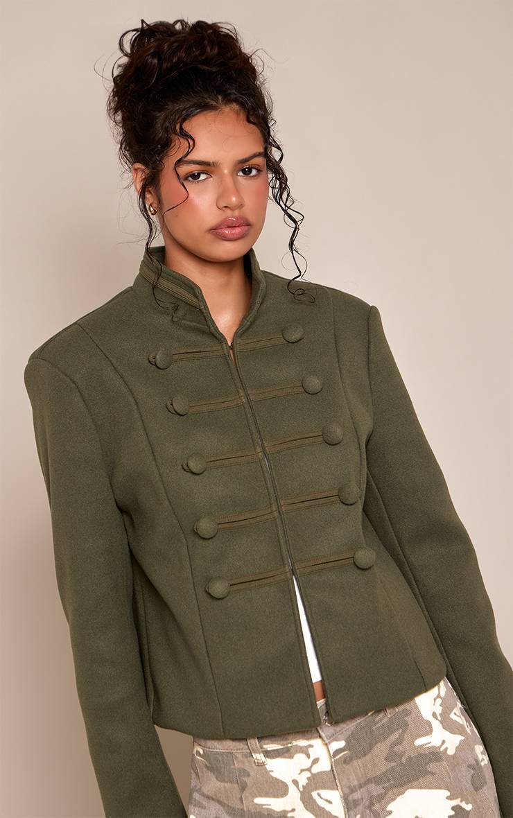 Kaki Veste Militaire À Boutons