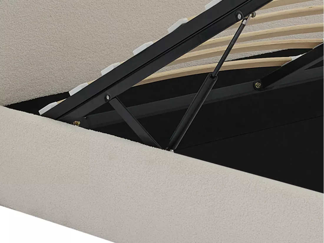 Lit coffre 160 x 200 cm - Tissu bouclette - Crème - LIRIMO