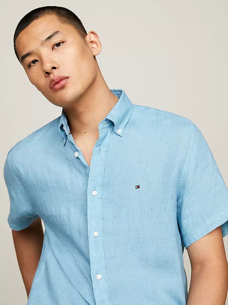 TOMMY HILFIGER Leinenhemd Regular Fit hellblau