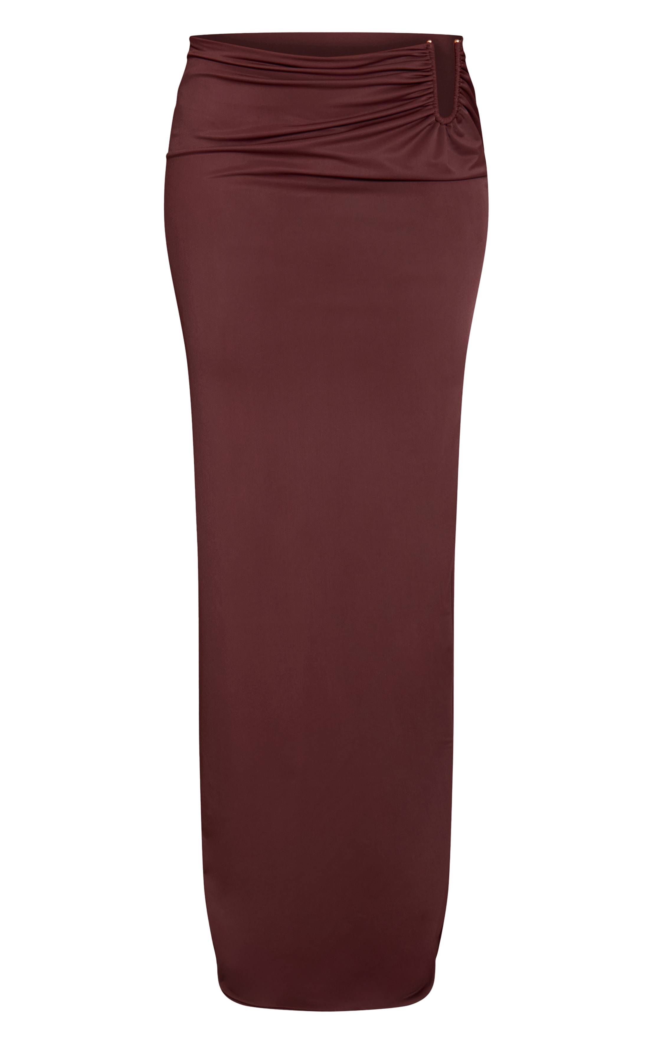 Chocolat Jupe Longue Froncée À Barre En V En Matte Sculptant