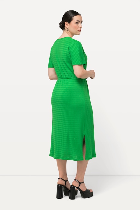 Midikleid, Strukturjersey, V-Ausschnitt, Halbarm