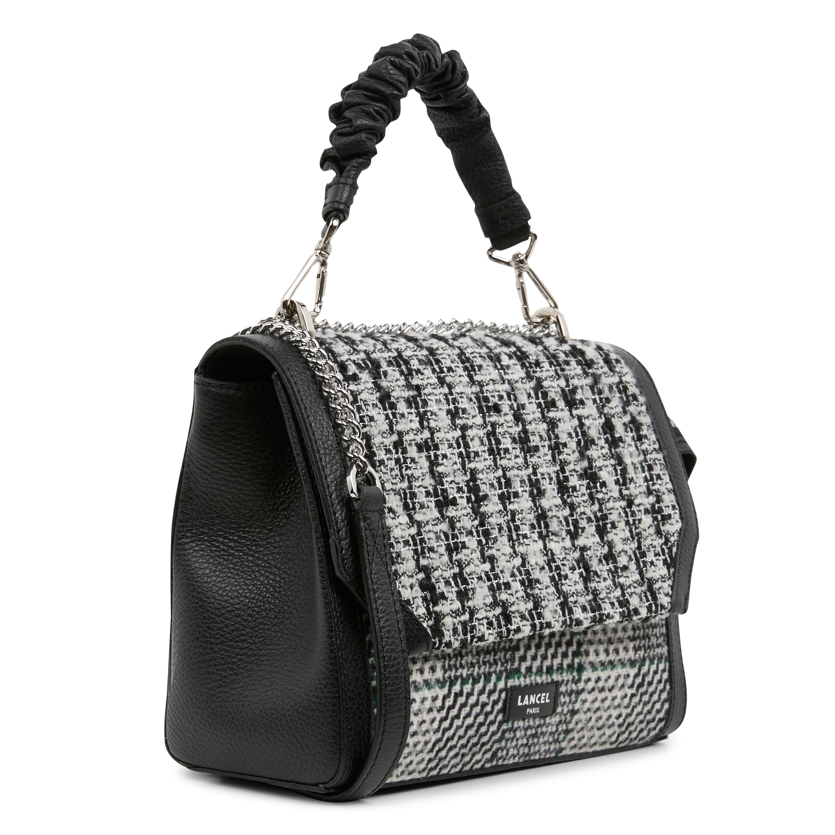 NINON M - Sac bandoulière effet tweed en cuir| Blanc