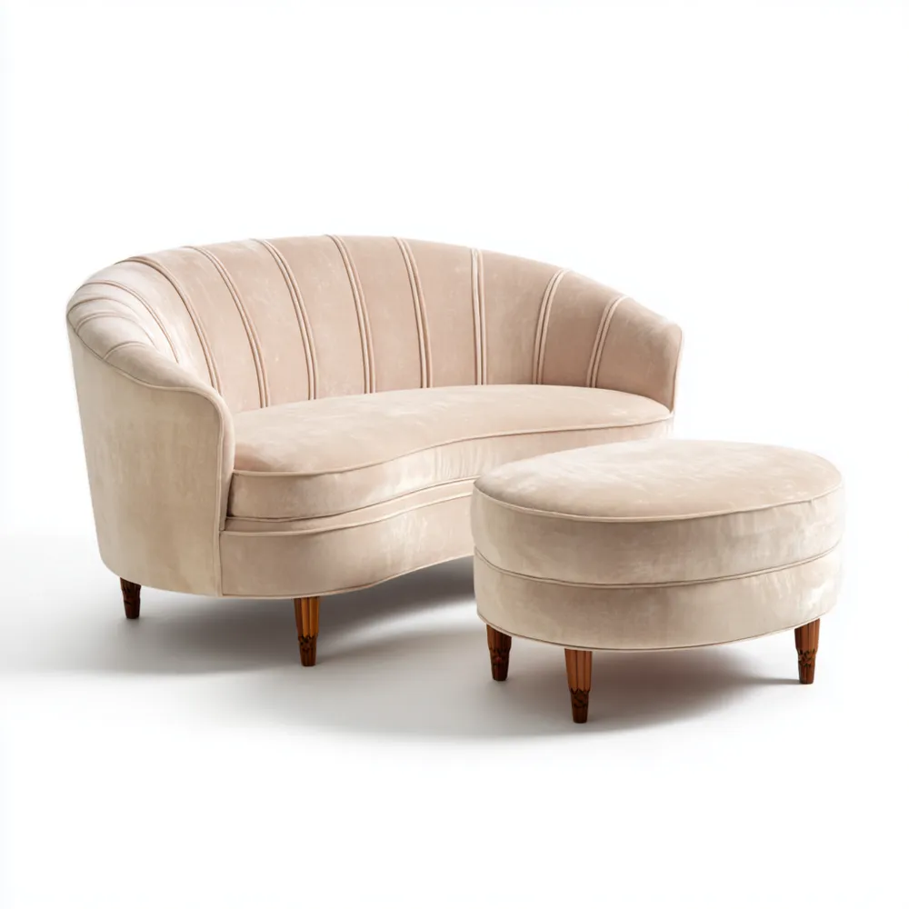 Sofa-Set Samtpolster 140x80x75 cm - Creme - Modernes Design