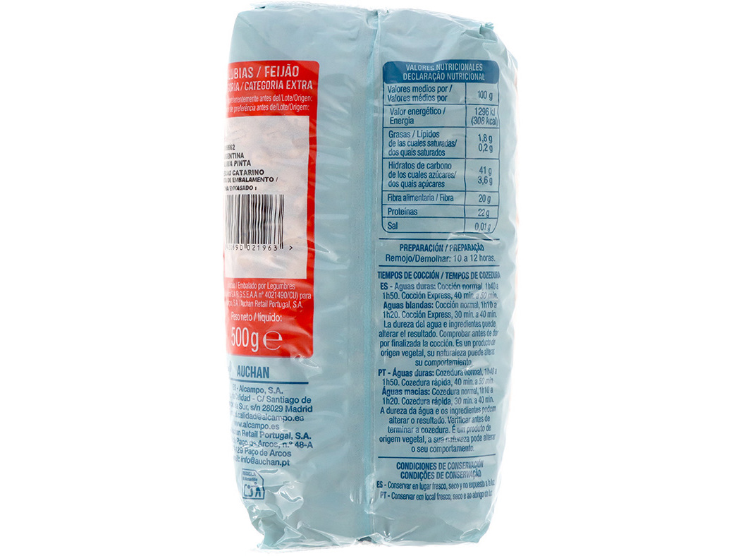 FEIJÃO AUCHAN CATARINO SECO 500G