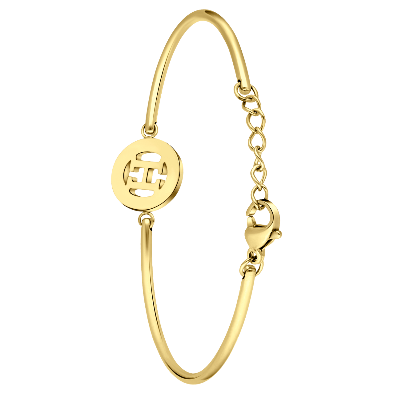 Stalen goldplated armband met letter - H