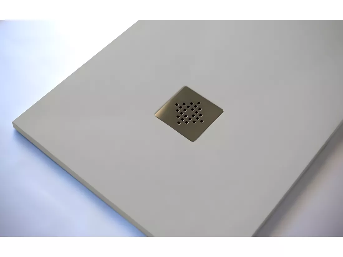 Receveur de douche 100 x 130 cm extra plat PURE en résine surface ardoisée gris Grille inox