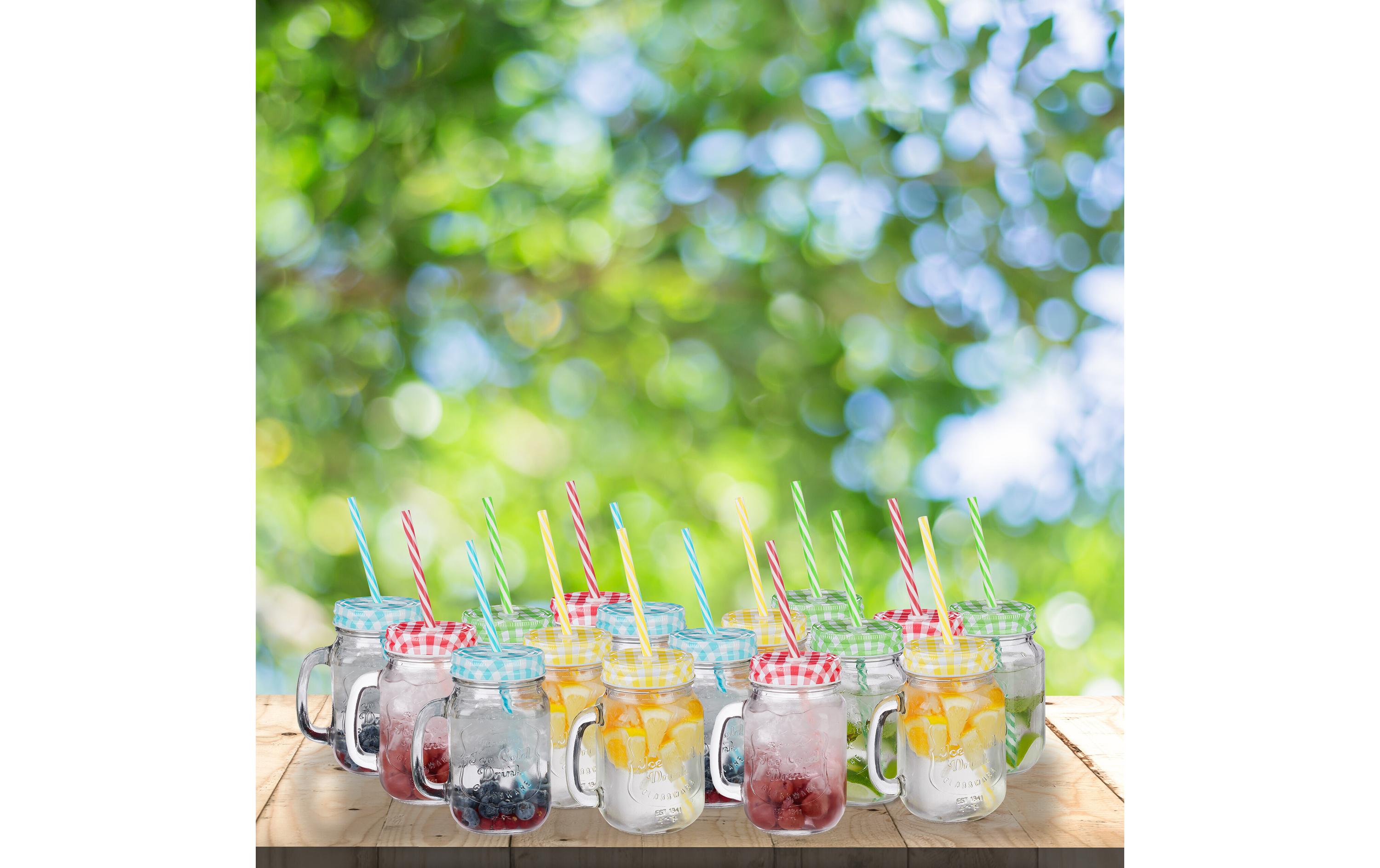Trinkkrug Summer 500 ml, 16 Stück, MehrfarbigRetro-Gläser mit «Ice Cold Drink»-Aufschrift