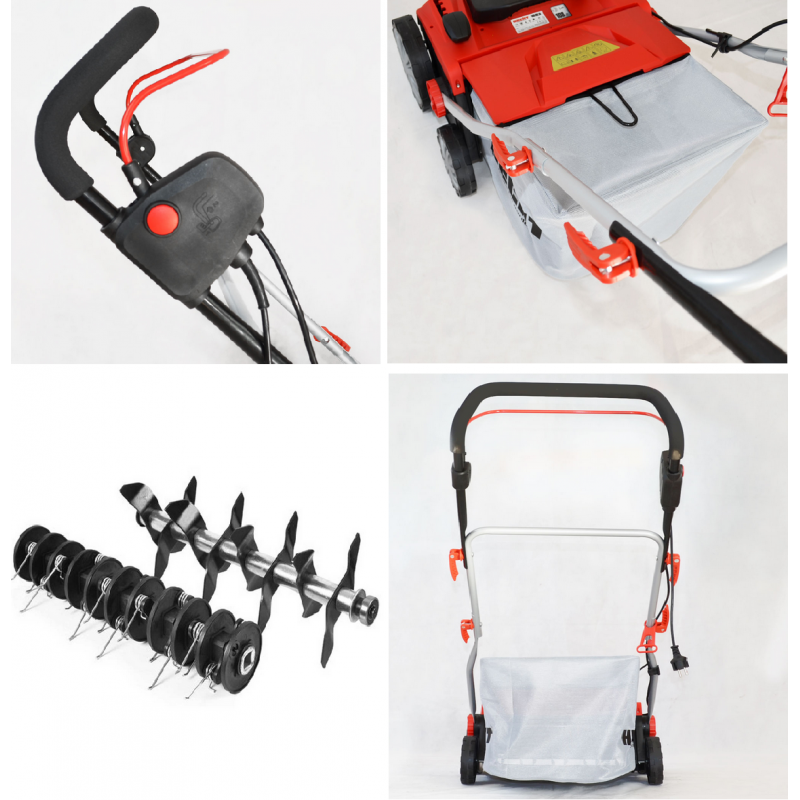H 1683 scarificateur aérateur électrique 2en1 1600w 8 couteaux doubles 24griffres avec profondeur réglable