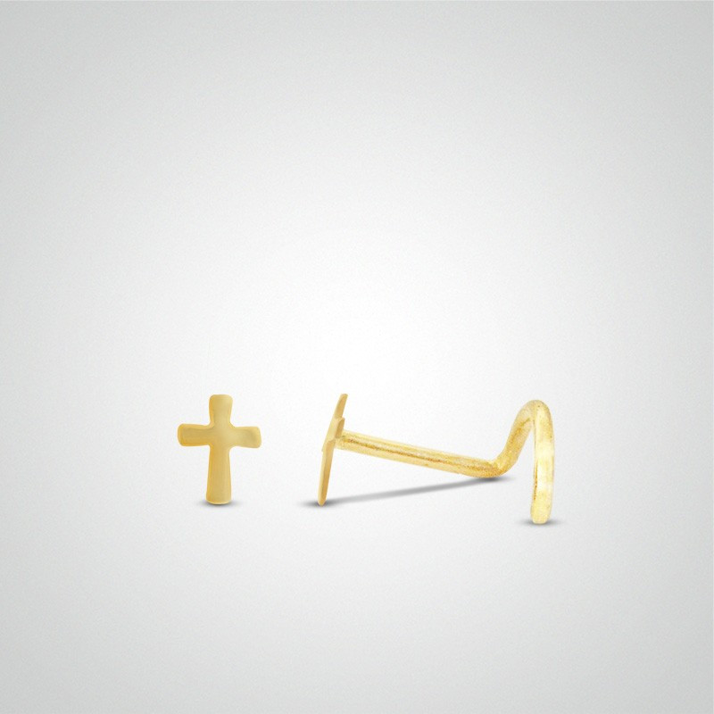 Piercing de nez croix or jaune barre en U