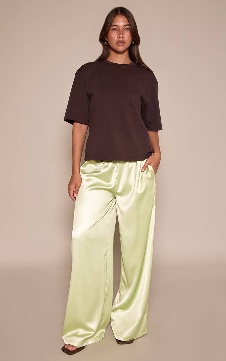 Vert Olive Pantalon Large En Satin À Cordon De Serrage