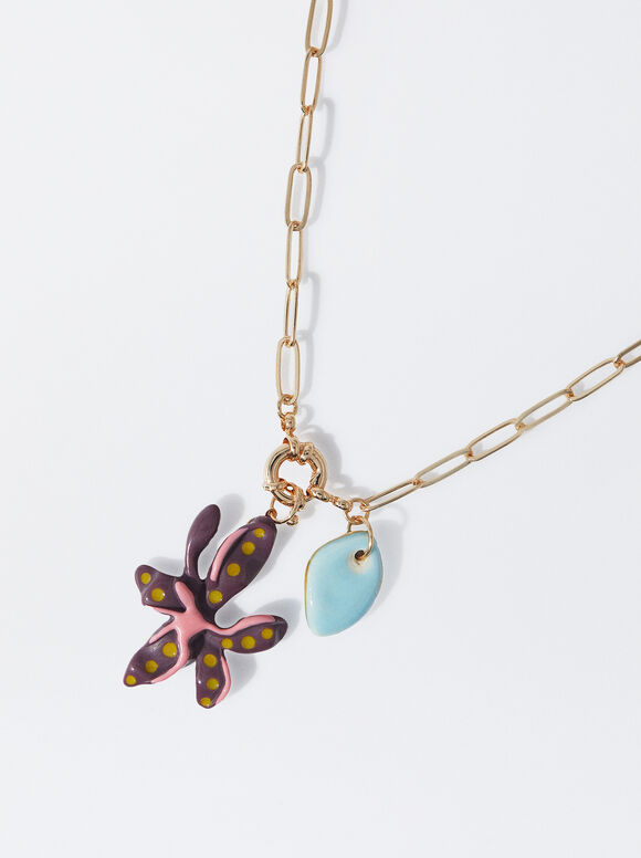 Colar de flores com cerâmica - Multicolorido