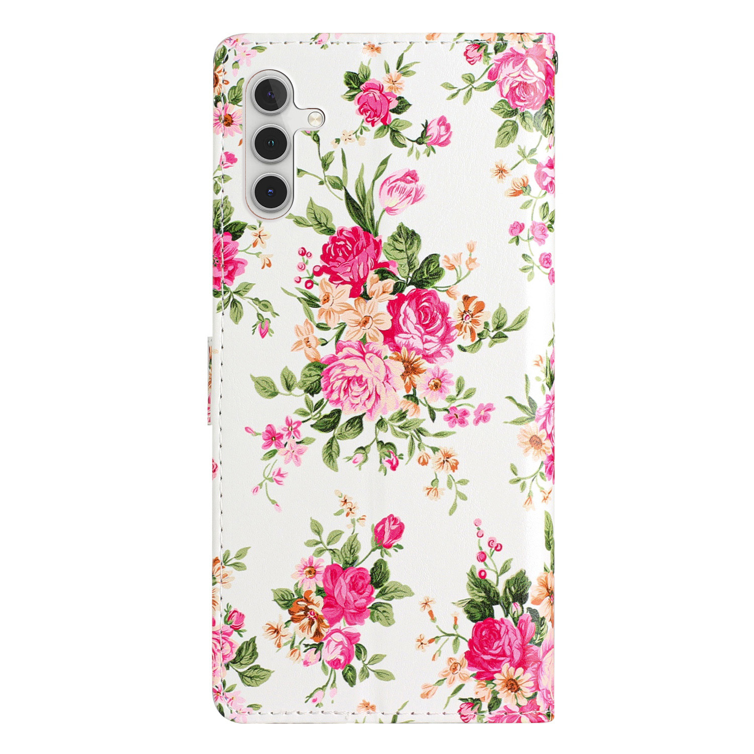 Samsung Galaxy S24 FE Leder Tasche mit Kartenfach   Handschlaufe - Pfingstrosen