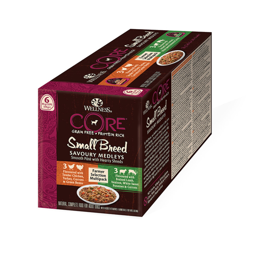 4x Wellness Core Hondenvoer Small Savoury Medleys Farmer Selection 6-pack6 x 85 gr