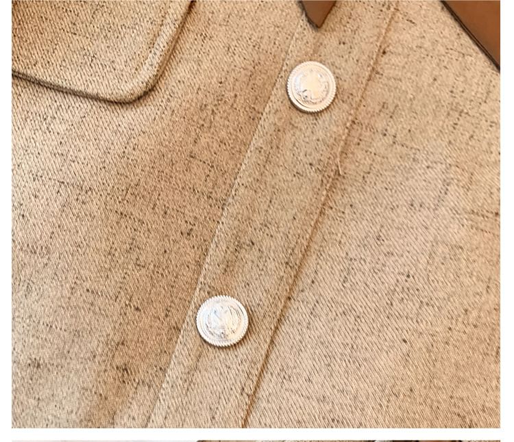 Krezol - Plus Size Mini A-lijn jurk met lange mouwen, V-hals, contrasterende rand, geplooide strik aan de voorkant