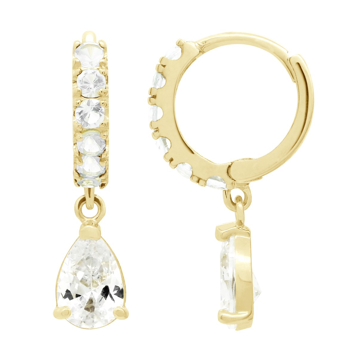 Boucles d'Oreilles - ornées d'oxydes de Zirconium - Pampilles Poires en Oxydes de Zirconium - Or Jaune
