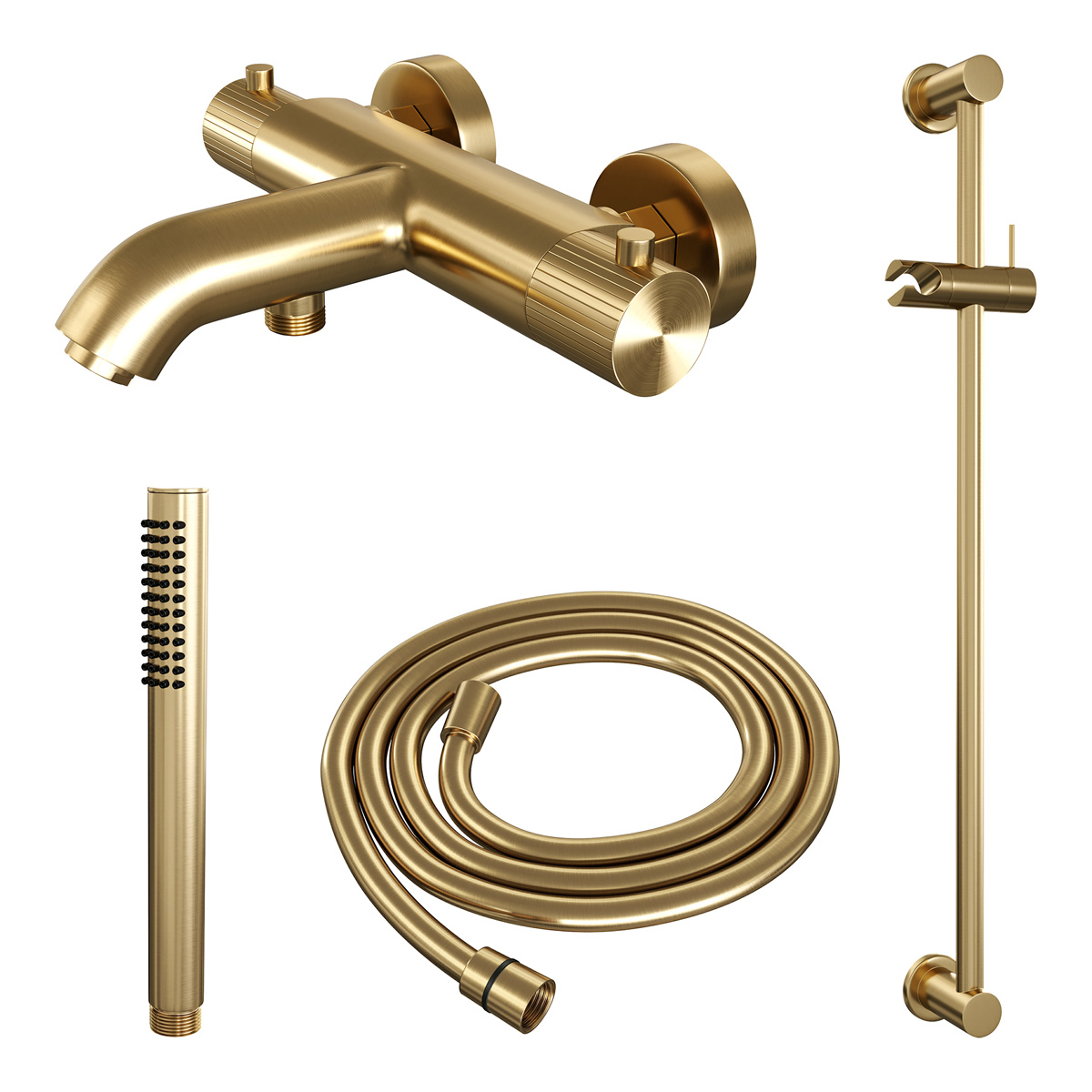 Brauer Stripe thermostatische badkraan met glijstang en staafhanddouche messing geborsteld PVD