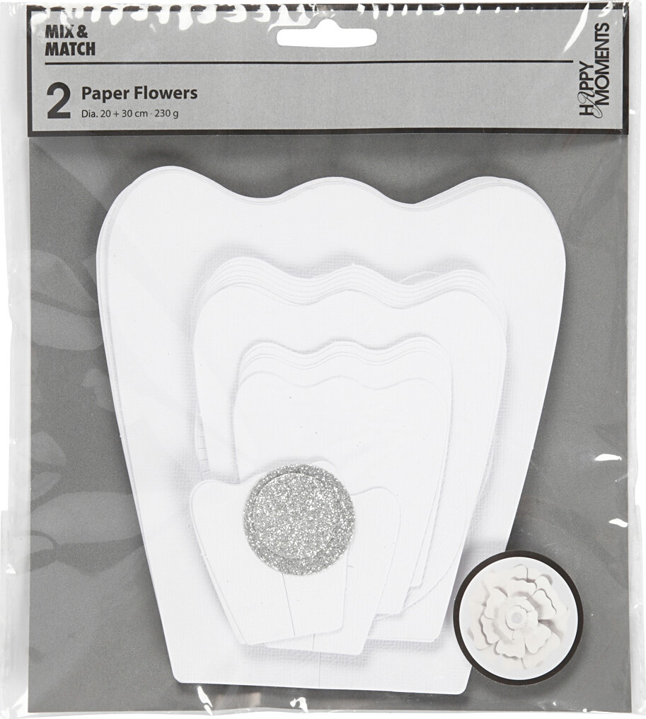 Papirblomster - Ø 15+25 CM - 230 G - Hvid - 2 Stk