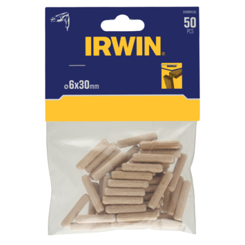 Irwin houten deuvels Ø6 mm. Inhoud 50 stuks.