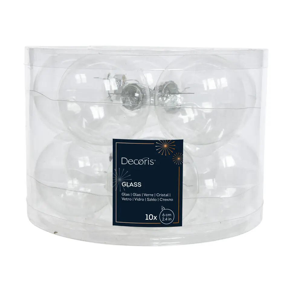 Kerstballen set - 10x stuks - transparant - glas - 6 cm - glans